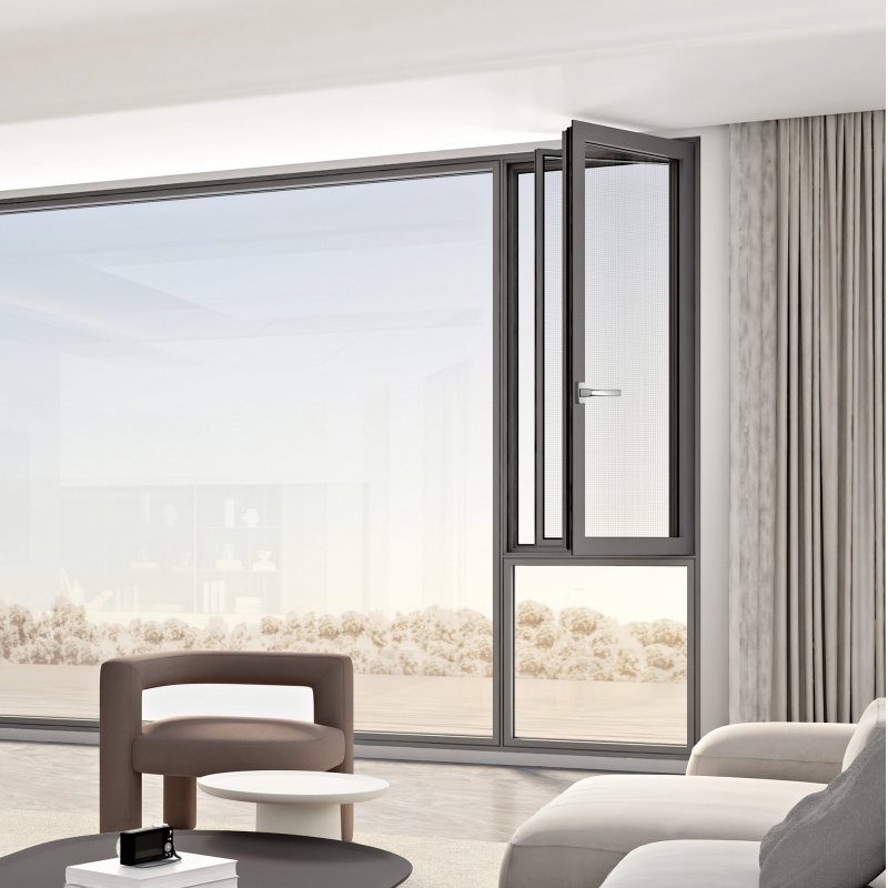 Aluminum Profile Awning Casement Window with Concealed Drainage and Flyscreen