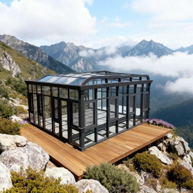 Luxury Aluminum Electric Movable Roof Sunroom Large Glass Panels Thermal Break Frame and Smooth Motorized Movement Mobile Sunroom_copy