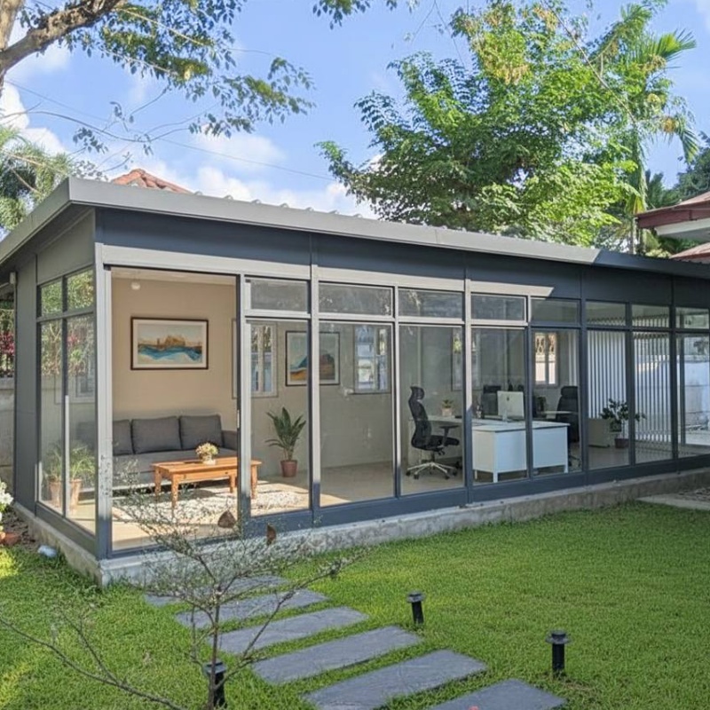 Backyard Patio Enclosed Automatic Electric Extendable Tempered Glass Electric Tiny House Mobile Sunroom