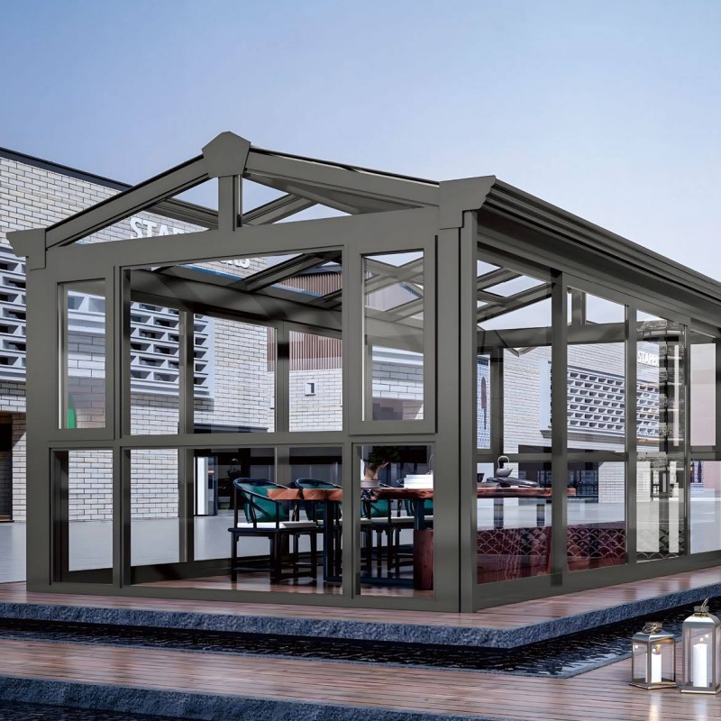 Luxury Aluminum Electric Movable Roof Sunroom Large Glass Panels Thermal Break Frame and Smooth Motorized Movement Mobile Sunroom_copy