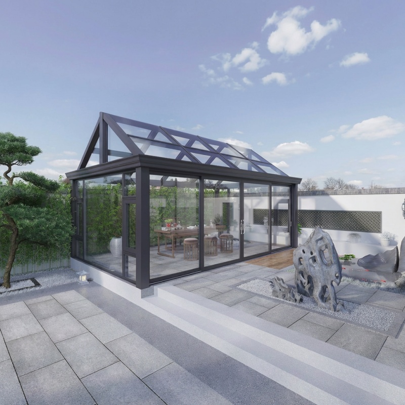 Luxury Aluminum Electric Movable Roof Sunroom Large Glass Panels Thermal Break Frame and Smooth Motorized Movement Mobile Sunroom_copy