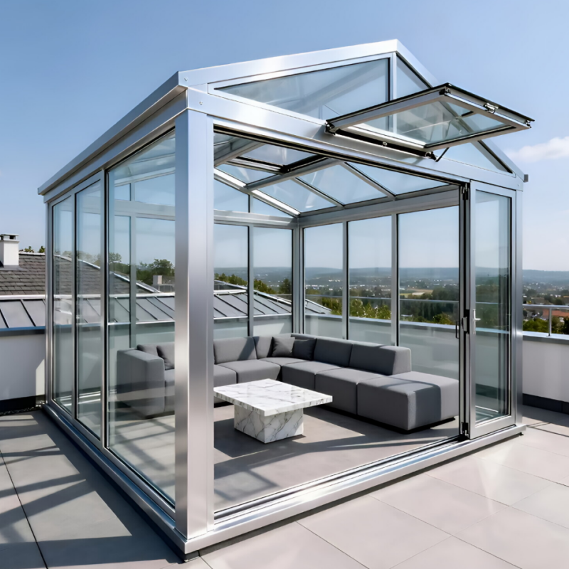 Extendable Gable Roof Aluminum Frame Triangle Molding Outdoor Villa Glass House Sunroom