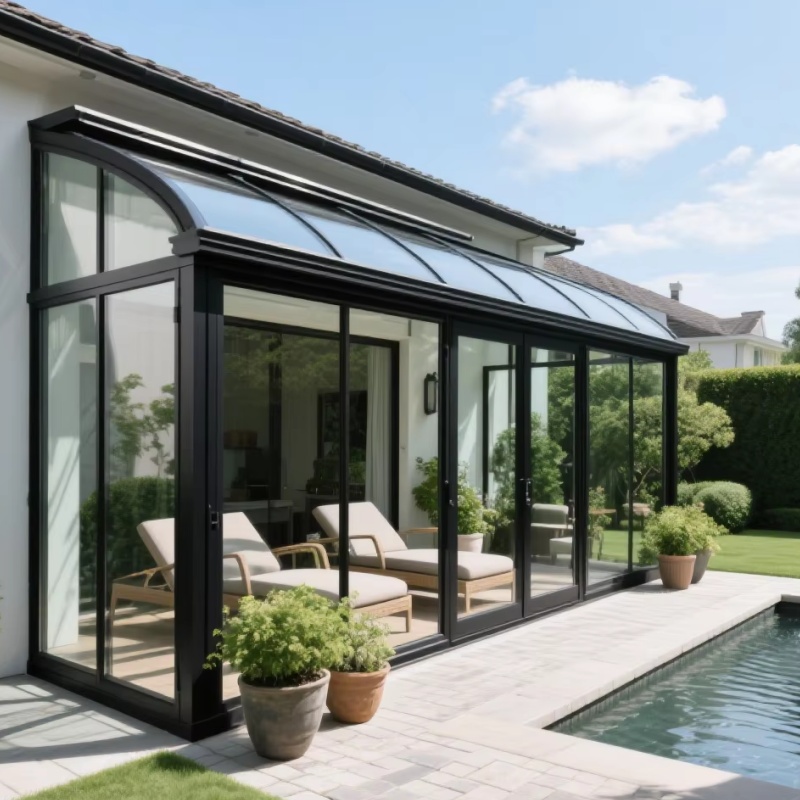 Custom High Quality Frame Tempered Glass Roof Hotel Restaurant Terrace Mobile Aluminum Retractable Sunroom