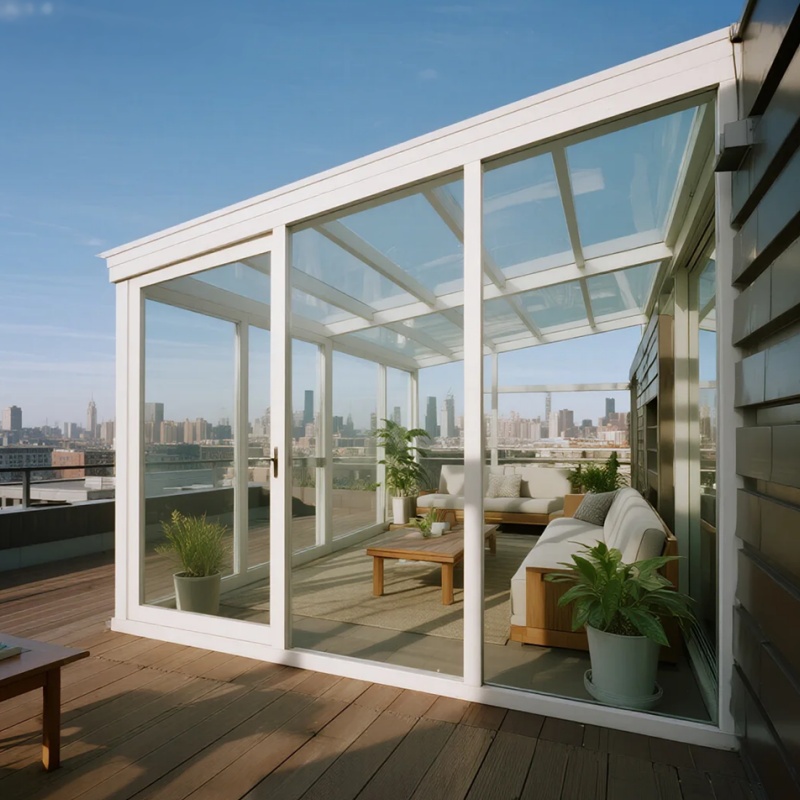 All Weather Aluminum Semi Round Electric Movable Sunroom Lighting and Sunshade Seaside Resort Hotel Applications Sunroom