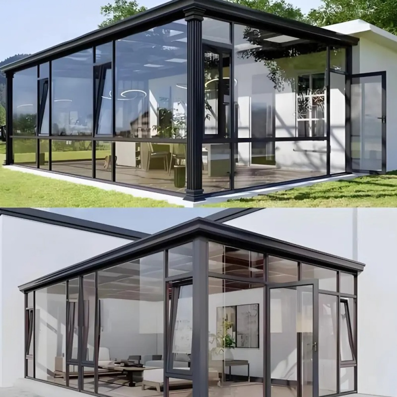 Custom High Quality Frame Tempered Glass Roof Hotel Restaurant Terrace Mobile Aluminum Retractable Sunroom