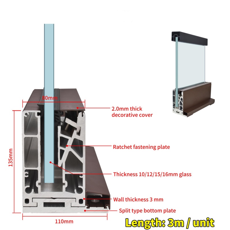 Frameless Tempered Glass Fence Stainless Steel Handrail System for Balcony Safety