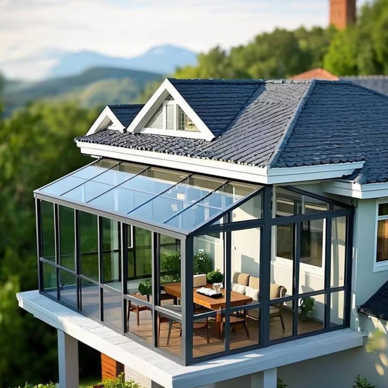 Custom High Quality Frame Tempered Glass Roof Hotel Restaurant Terrace Mobile Aluminum Retractable Sunroom