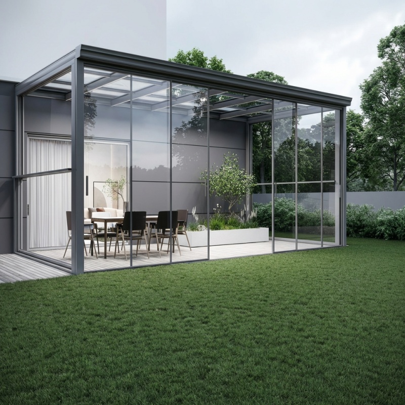 Aluminum Semi Circular Electric Sliding Track System Lighting and Sunshade Resort Sunroom