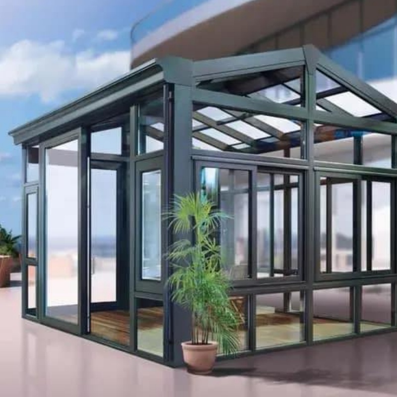 All Weather Aluminum Semi Round Electric Movable Sunroom Lighting and Sunshade Seaside Resort Hotel Applications Sunroom