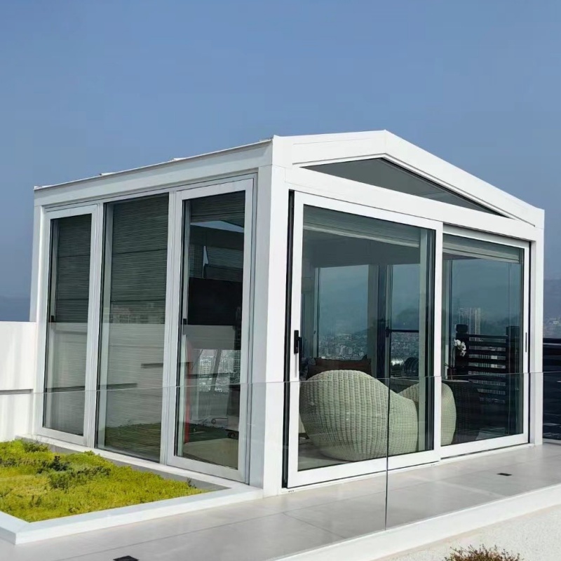 a Frame Resort Guest Room Sunroom Mobile Design Electric Retractable Canopy LED Lighting and Shading Seaside Hotels Sunroom