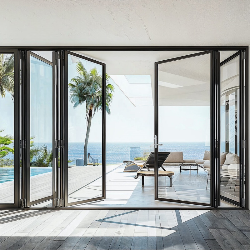 American Modern Design Balcony Aluminum Patio Door Exterior Glass Double Bi-Fold Doors