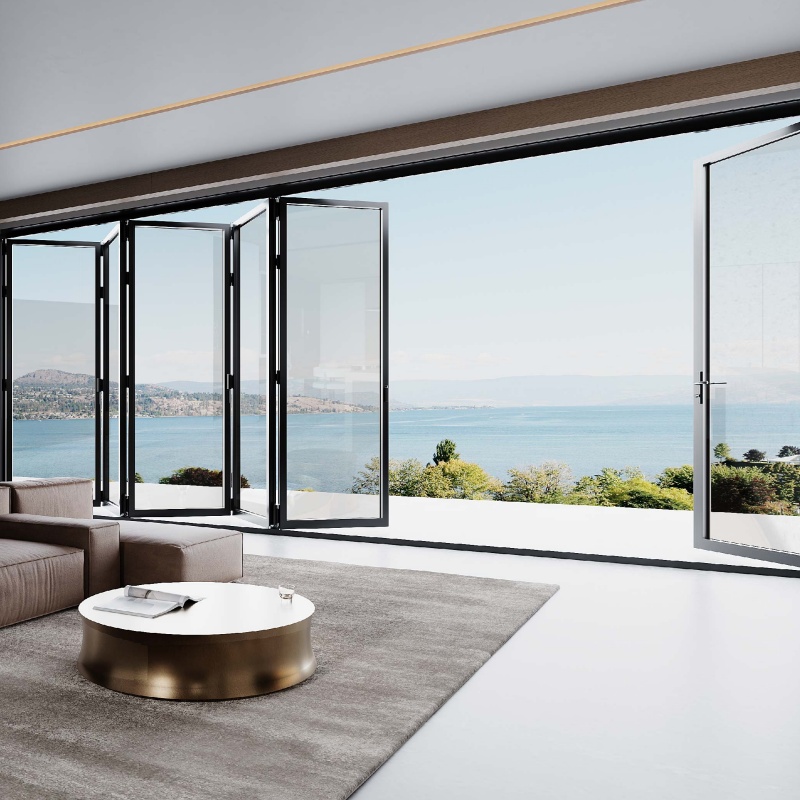 Heat Insulation Exterior Patio Doors Aluminum Double Glass Bi Folding Accordion Doors