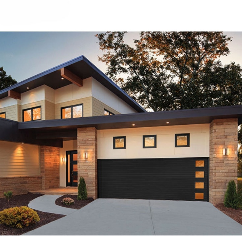 Aluminum Alloy Material Frosted Glass Modern New Black Sectional Sliding Garage Door Insulated