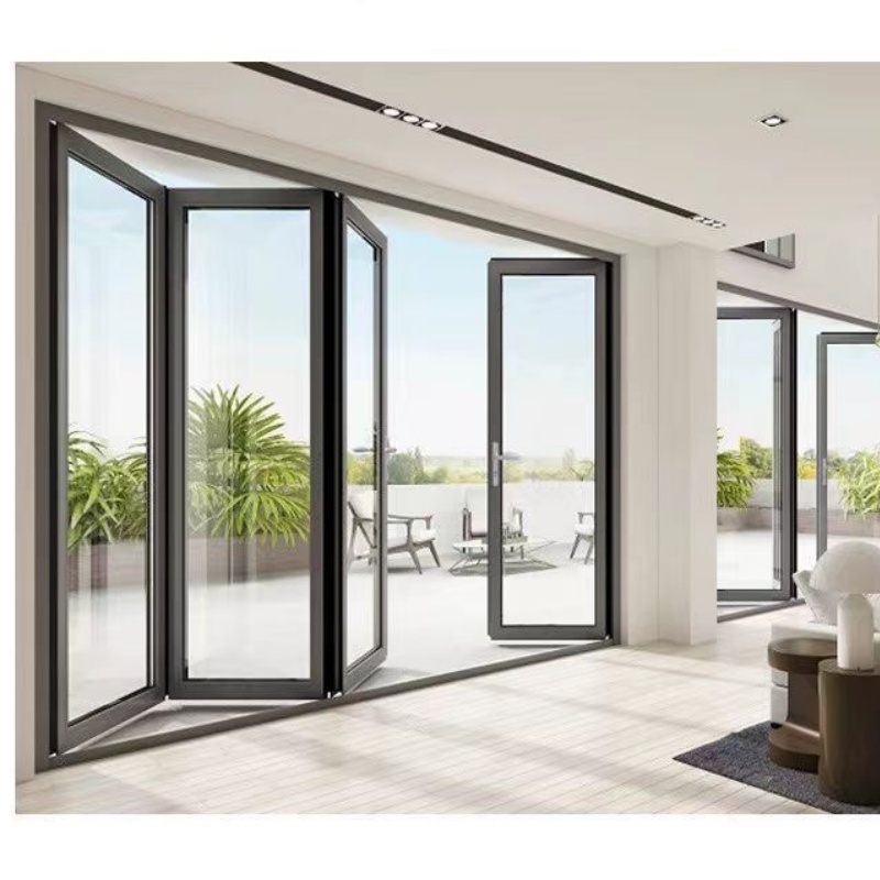 Sunnysky Patio Door Aluminum Glass Sliding Folding Door Balcony Tempered Glass Bi-Fold Door