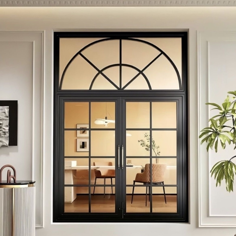 Customized Inward Open Casement Door Hollow Tempered Insulating Double Glass Aluminum Hot Selling Indoor Glass Steel French Doors for Modern House