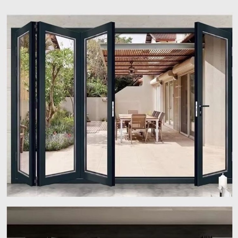 Sunnysky California Exterior Bi Folding Door White Aluminum Patio Bifold Doors Accordion Folding Glass Door