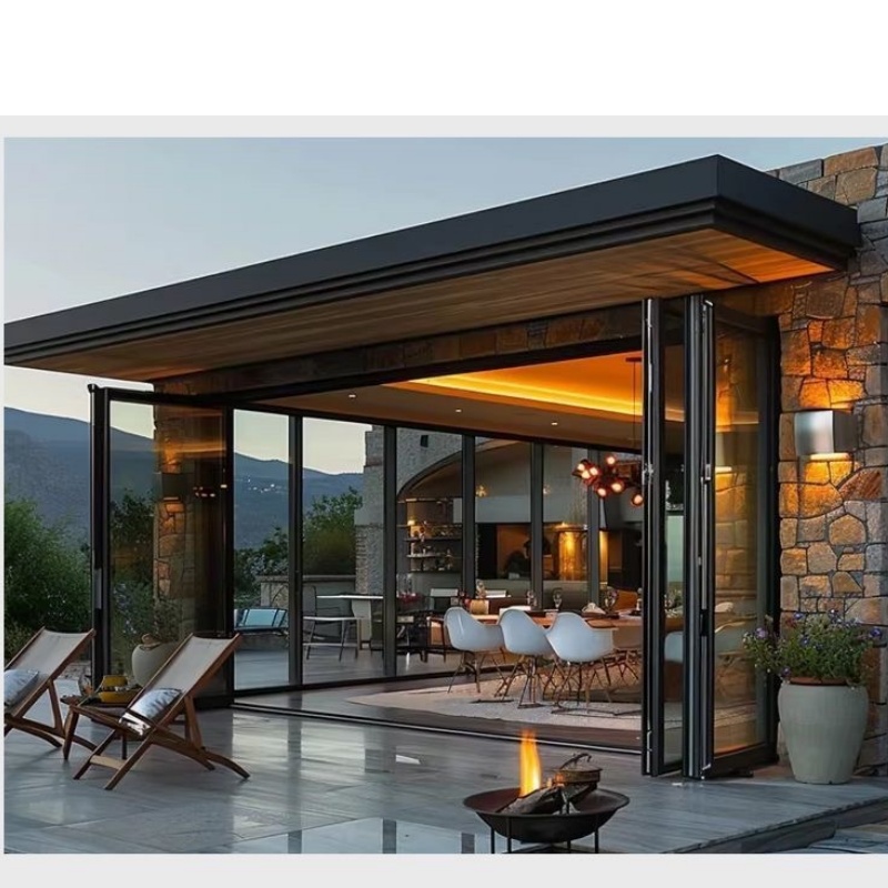 Sunnysky Competitive Price Aluminum Accordion Folding Doors with Double Tempered Glass