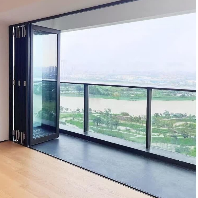 Sunnysky Bi-Folding Doors for Houses Exterior Foldable Double-Glazed Aluminium Sliding Doors Windows Glass Patio Interior