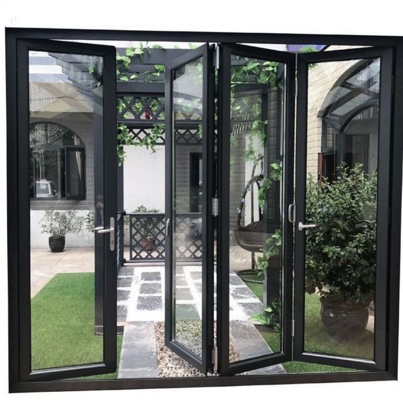 Sunnysky Patio Door Aluminum Glass Sliding Folding Door Balcony Tempered Glass Bi-Fold Door