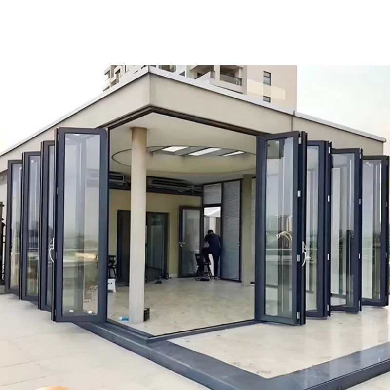 Custom Security Exterior Accordion Aluminum Glass Folding Doors Waterproof Feature